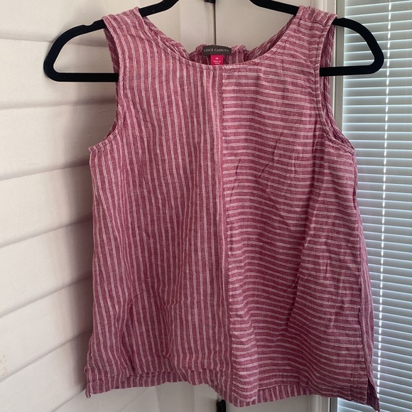 Vince Camuto Women's Sleeveless Ticking Stripe Split Back Blouse - Picture 2 of 9